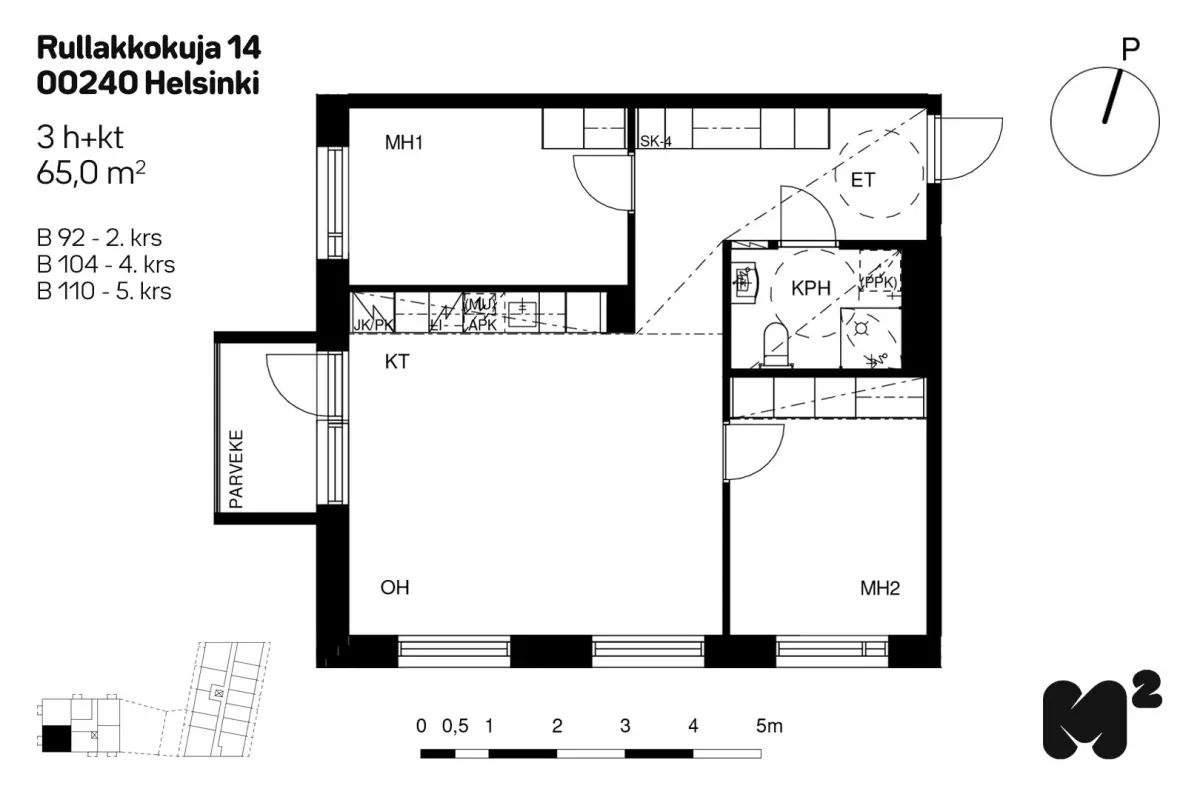 3h+kt 65,0 m², rullakkokuja 14 helsinki 1