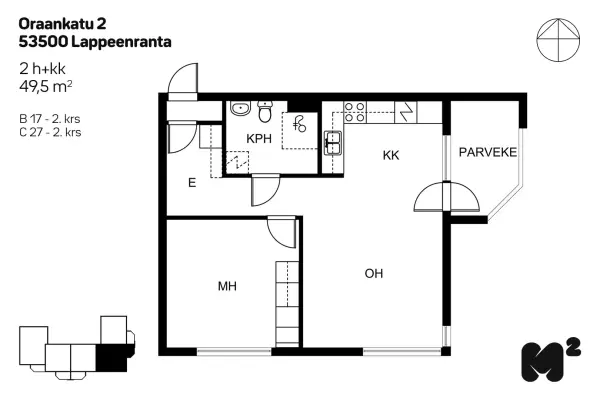 Pohjakuva lappeenranta/karhuvuori/oraankatu-1-2/2370-10195